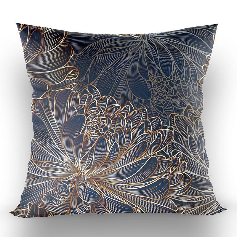 Chinese-Style High-End Modern Throw Pillow Cover, Black With Gold Foil Floral And Lotus Design, Suitable For Living Room Sofa