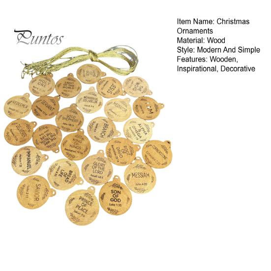 25Pcs Names of Jesus Ornaments Wooden Christmas Tree Decoration Name of Jesus Advent Hanging Sign for Tree Window Door Car Church Decor