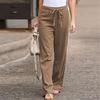 Summer Elastic Waist Pure Color Cotton Linen Wide Leg Pants, Loose Trousers Female