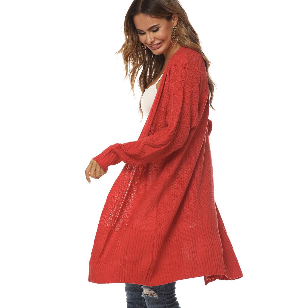 Autumn and Winter Women's Woven Jacket Thick Section Mid-Length Cardigan Sweater