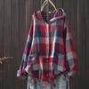 Women's Hooded Double-layer Cotton Yarn Plaid Shirt Literary Retro Casual Cardigan Top Jacket
