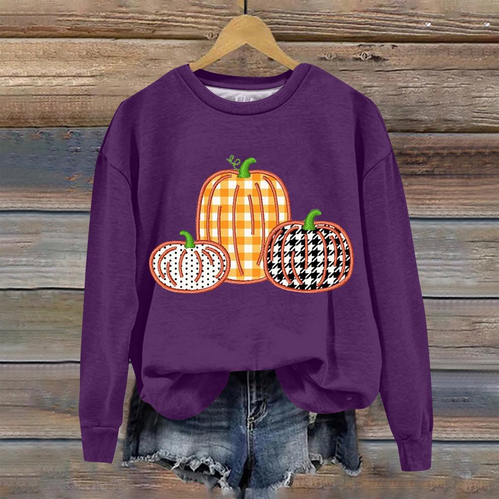 Женская мода Хэллоуин с длинным рукавом с принтом Свободная толстовка с круглым вырезом Топ