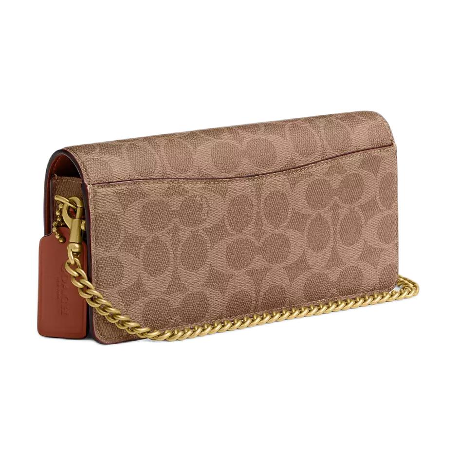 New COACH Coated Canvas Wallet Trumpets Women's Tan With Caramel CZ482-B4XHG