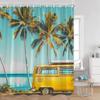 Кемпинг Серфинг Занавески для душа Летний отпуск Путешественник Автодом Пляж Кокосовые пальмы Морской берег Украшения для ванной комнаты Ретро Занавески для ванны