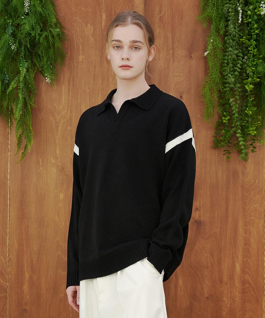 BLOND9 Вязаный кардиган с открытым воротником в стиле varsity_Черный