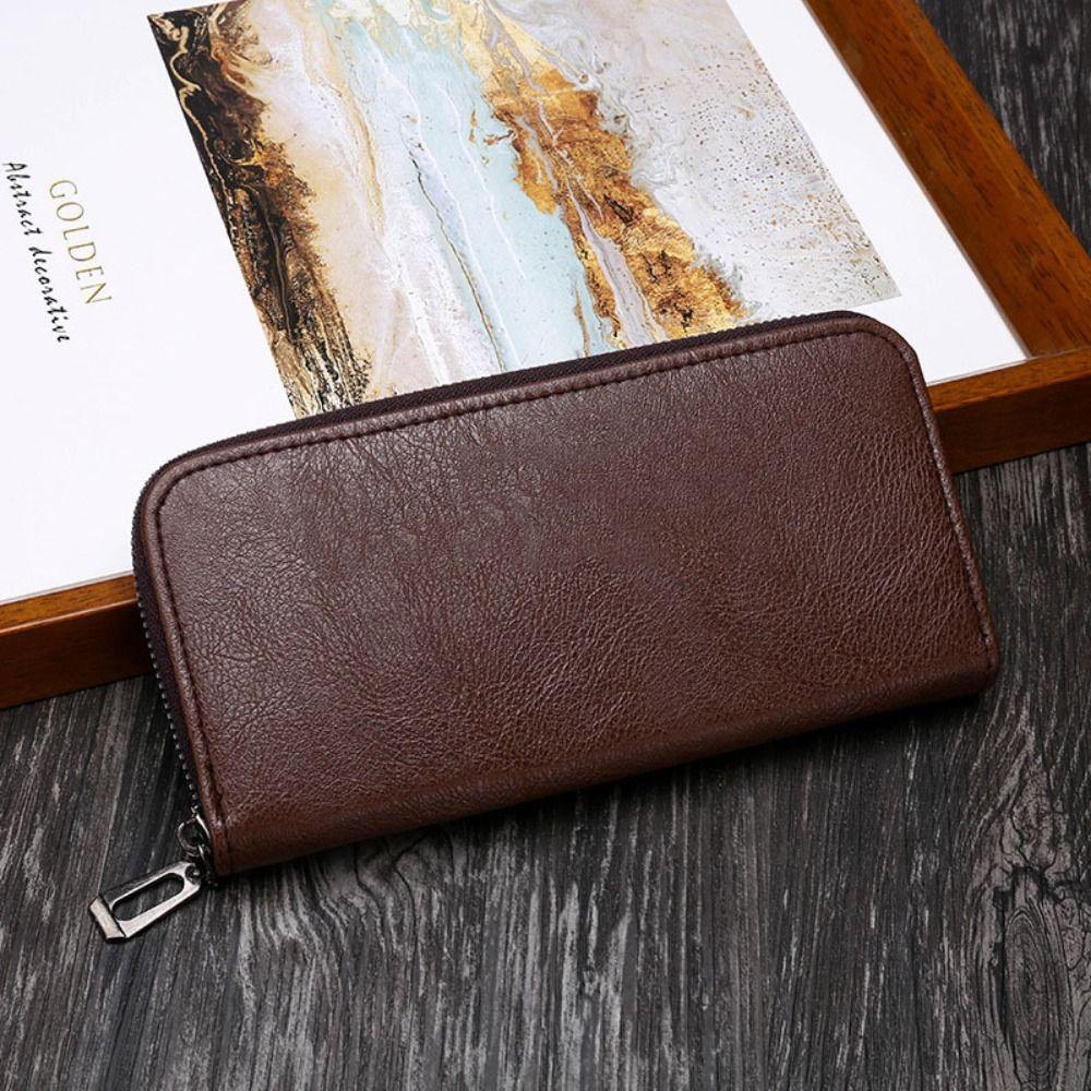 Fashion Men Long Zipper Leather Wallets Solid Color Male Business Clutch Bag Large Capacity Card Holder Mobile Phone Bag