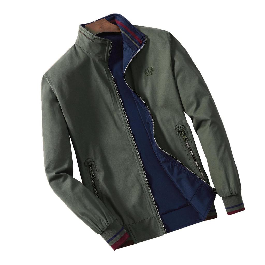 Мужская двухсторонняя хлопковая куртка на весну и осень - воротник-стойка, повседневный стиль