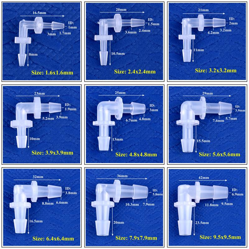 10 шт./лот 1,6~11,1 мм PP угловые соединители для аквариума, аэратора, воздушного насоса, 90-градусное коленчатое соединение, медицинские садовые ирригационные шланговые соединения