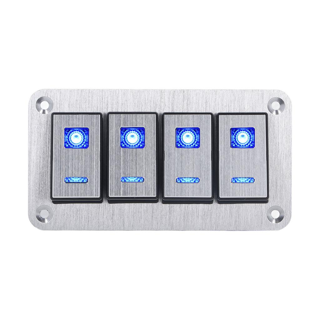 4 Gang Rocker Switch Panel 5Pin ON OFF SPST Blue Backlight Pre Wired Aluminum Alloy for Cars RVs Buses Trailers UTV
