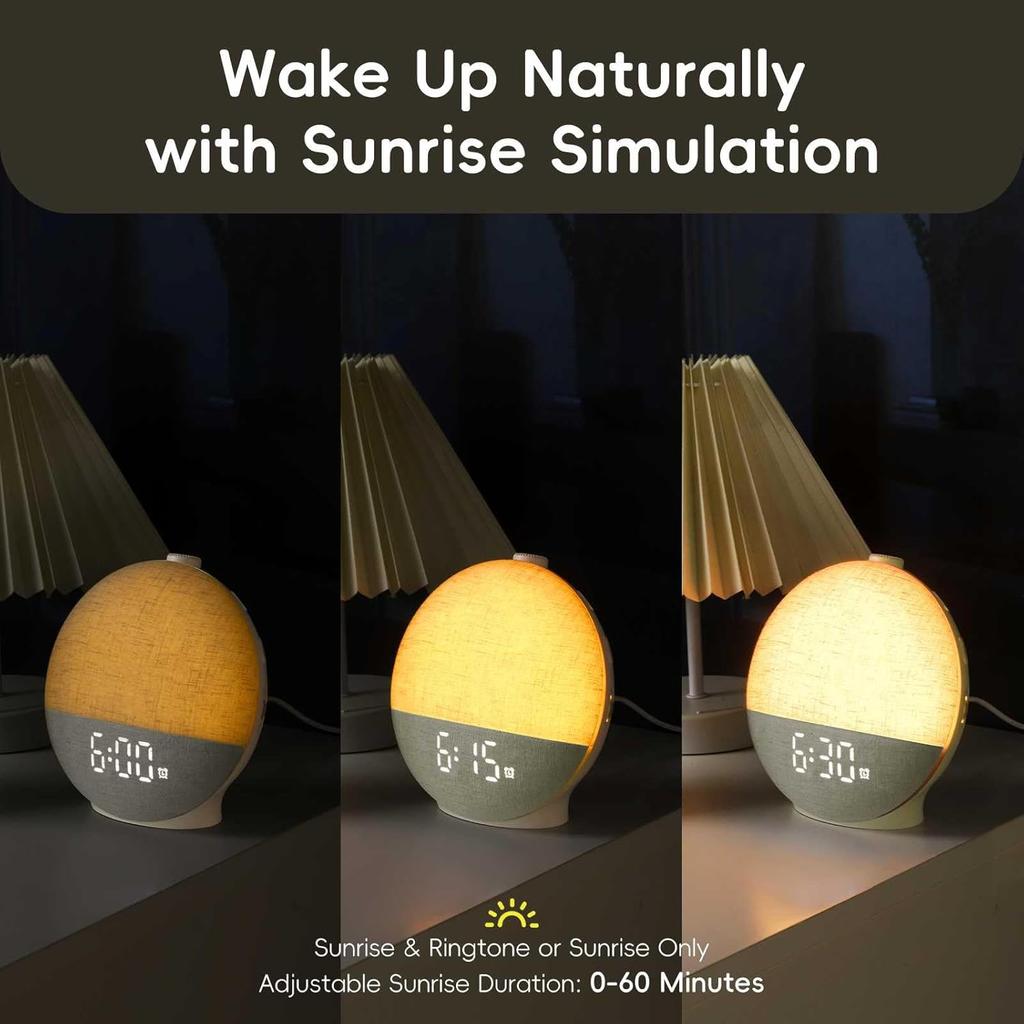 Sunrise Alarm Clock Wake Up Light White Noise Machine 30 Sleep Sounds Bluetooth Speaker Colorful Light for Bedroom Ambient Light