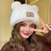 Yousheng Женская вязаная шапка Ветрозащитная Теплая Однотонная Эластичная Зимняя шапка Декор в виде медвежьих ушек Шапка из плюша для холодной погоды