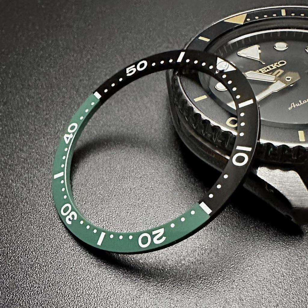 Керамический плоский внутренний безель SEIKO, неоригинальная деталь для SKX007 SBSA, люминесцентный, зеленый, черный/зеленый - SRPD, и т.д.. - Маркировки. 7С26-0020