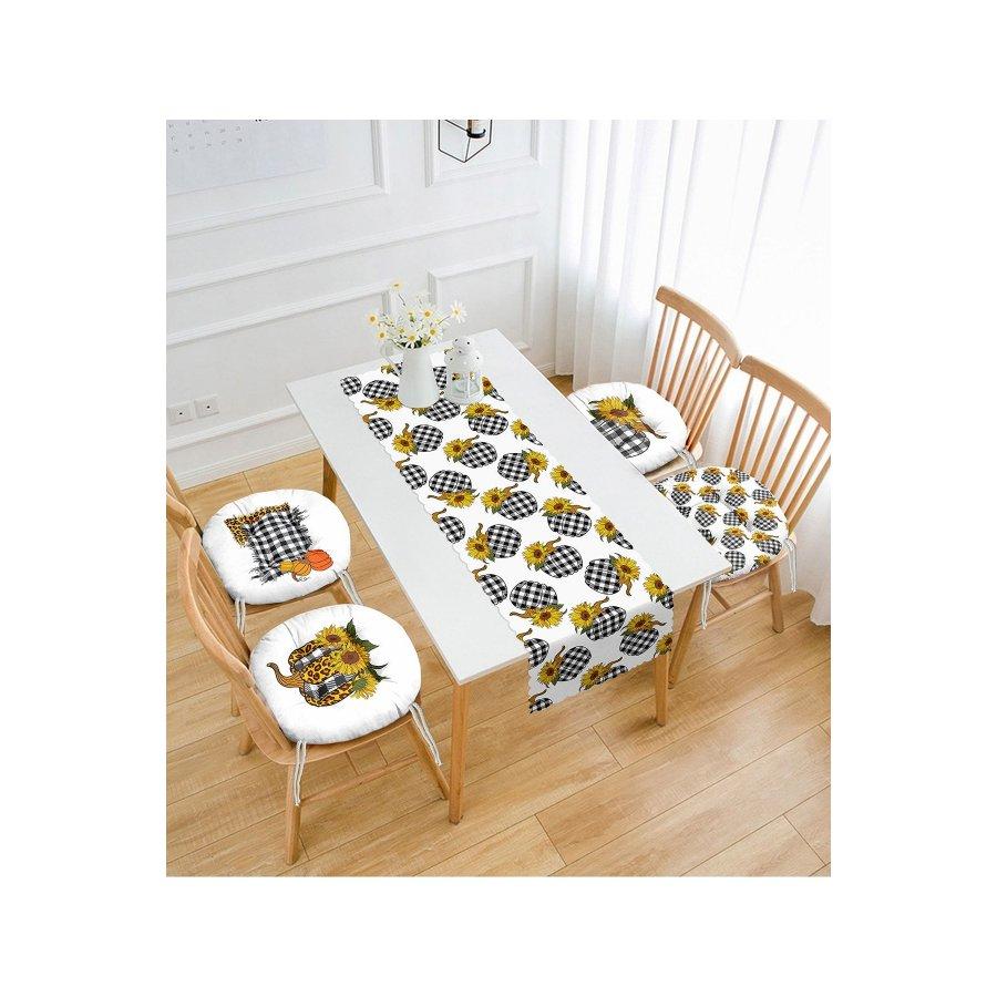 Набор подушек для стула из 5 предметов / 4 круглых подушки для стула с цифровой печатью и 1 полозок