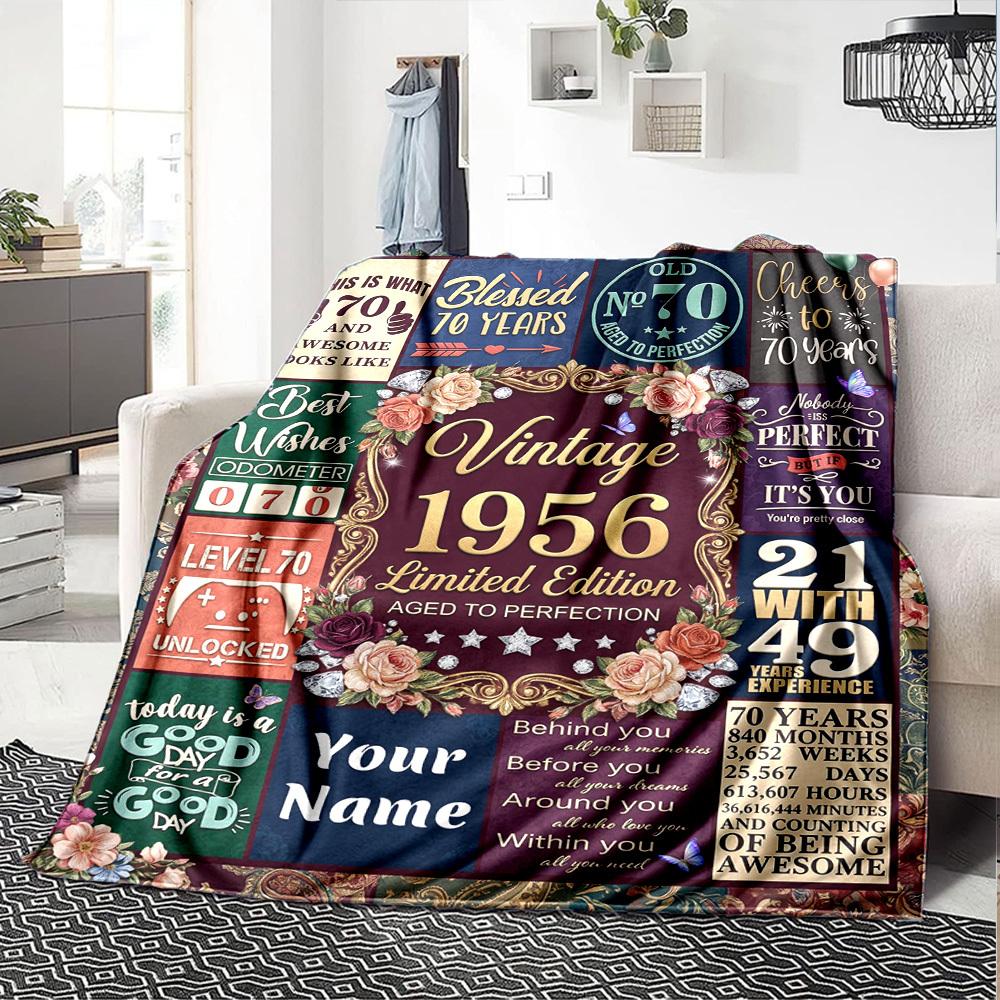 Vintage Anniversary Celebration Customize Your Name Blanket Soft Lightweight And Portable Suitable For All Seasons It'S Perfect For Picnics Sofas