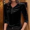 Женские бархатные блузки элегантные плиссированные с V-образным вырезом повседневные топы с длинным рукавом