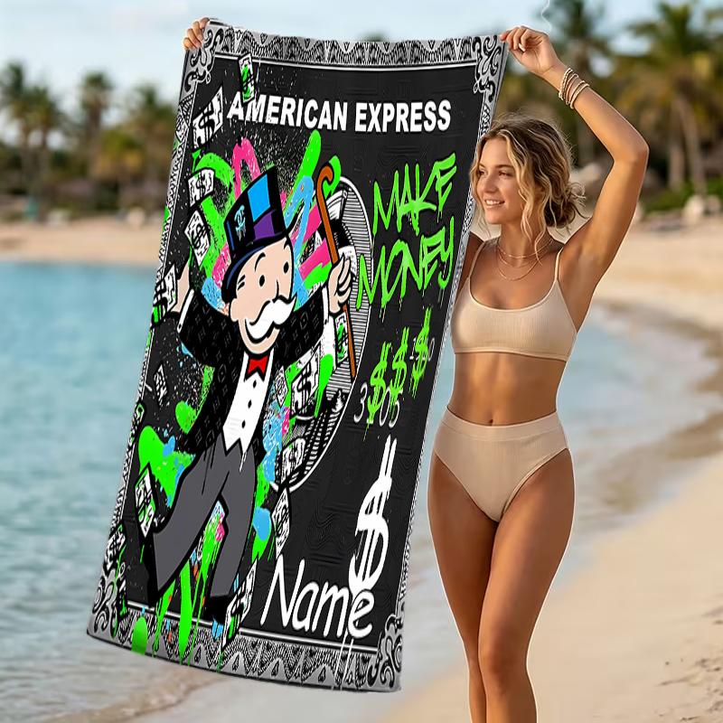 Customizable personalized beach towels Mr. Monopoly themed designs.Suitable for the beach, yoga, sports;ideal as beach accessories