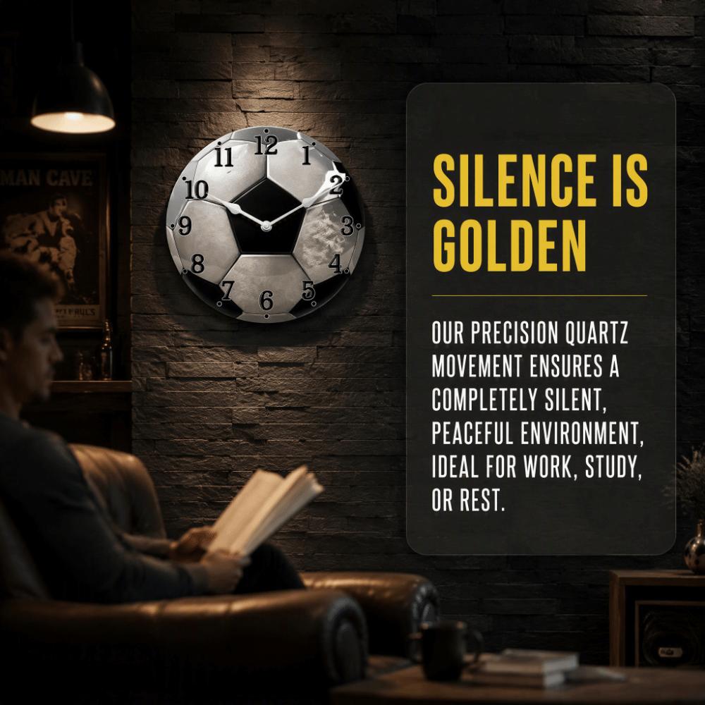 Solid Wood Football-Themed Wooden Clock Silent Soccer Quartz Clock Round Wall Clock  Living Room
