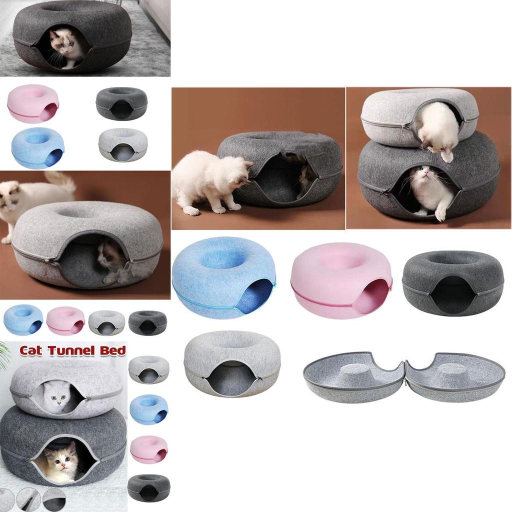 Plush Felt Cat Bed Circular Tunnel Design For Cats Of All Seasons Soft And Removable