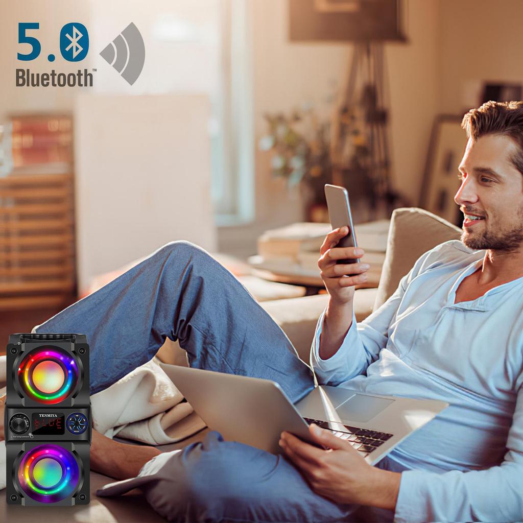 TOPROAD 40W Portable Bluetooth Speaker with Subwoofer Wireless Stereo Bass Outdoor Party Speakers Support Remote Control FM Radio RGB LED Lights