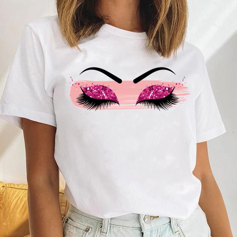 Tee Top Summer Unisex Print Fashion 90s Trend Eye Lashes Watercolor Sweet Tshirt FeUnisex Clothing Casual Short Sleeve Lady Graphic T-shirt