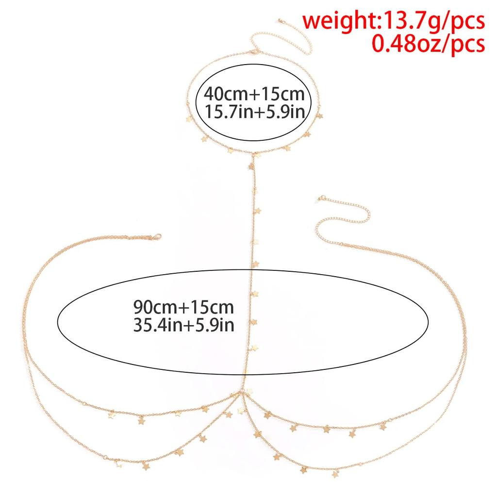 Sexy Bikinis Cross Chest Waist Body Chain for Women Bohemian Multilayer Star Tassel Body Jewelry Summer Beach Party Accessories
