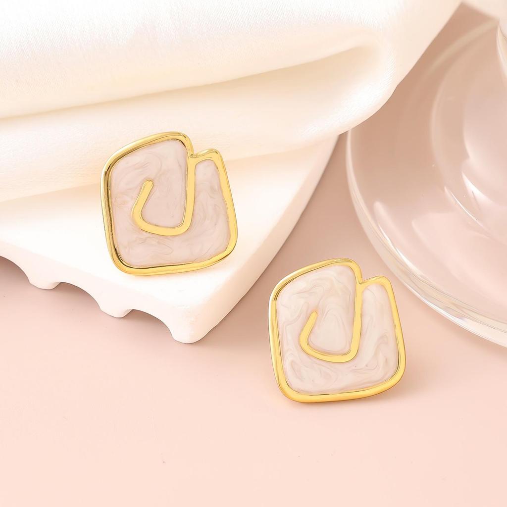 French Enamel Drip Oil Earrings: Stainless Steel, Irregular, Titanium Women's Luxury