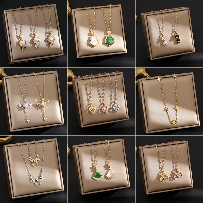 Elegant Korean Micro-Inlaid Titanium Necklace - Luxurious Women's Clavicle Chain, Non-Fading, Unique Minority Design.