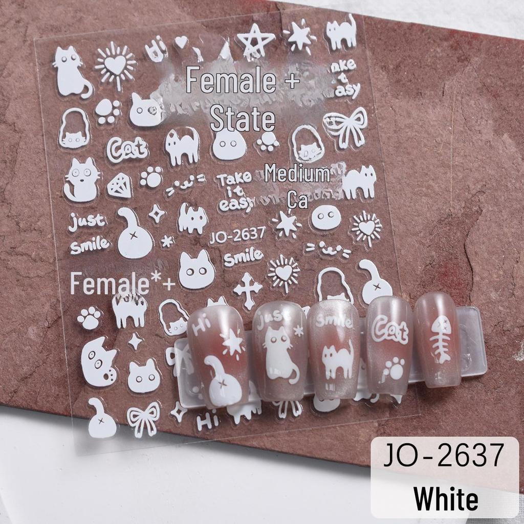 Милые наклейки для ногтей с изображением кошек и собак - черно-белые самоклеящиеся наклейки