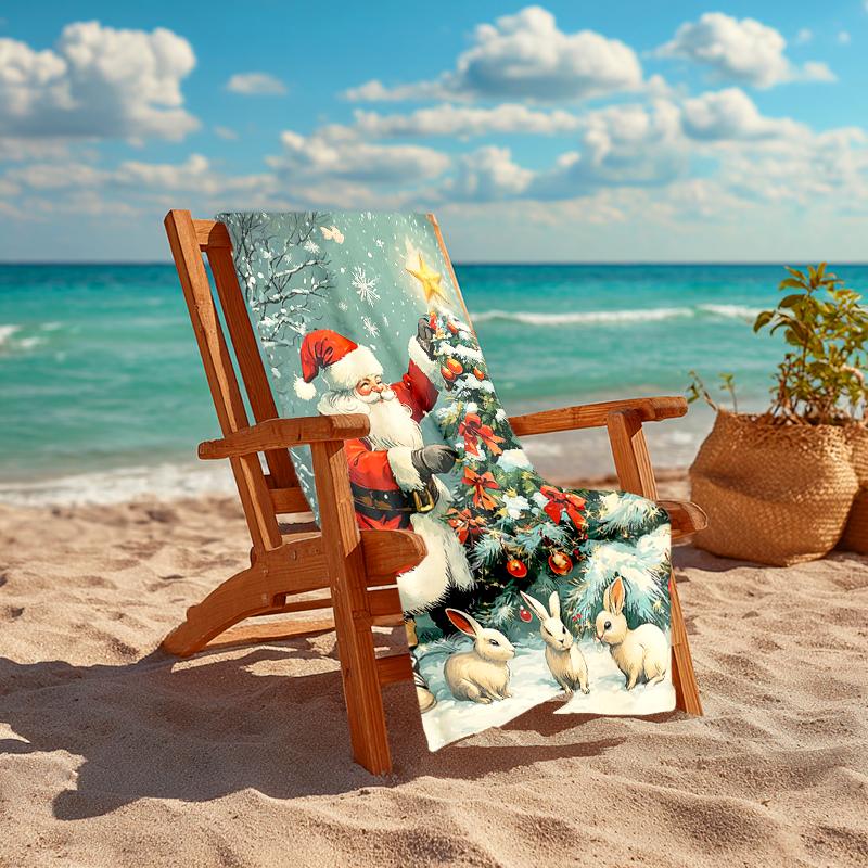 1Pc Christmas Santa Bunnies Beach Towel Quick Dry Multiuse For Beach Pool Gym Yoga Home Travel Christmas Halloween Xmas Gift S1121