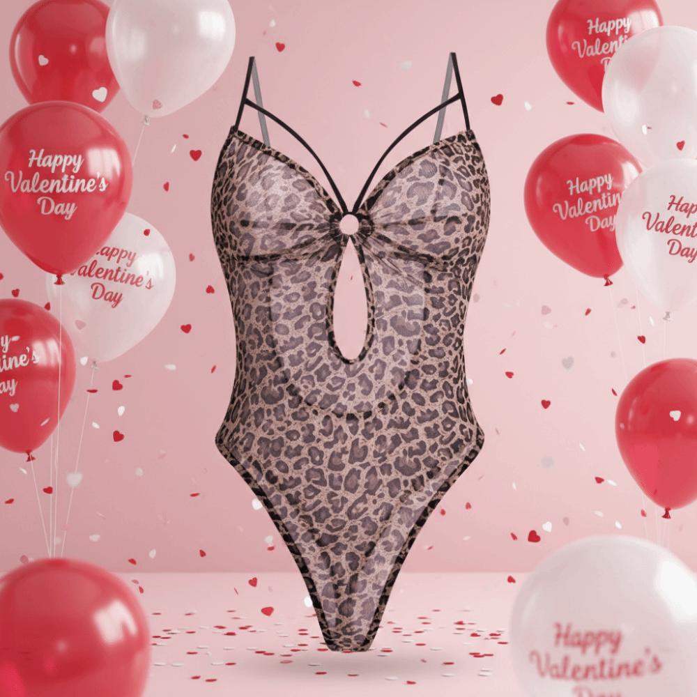 Deep V Leopard Print Bodysuit Nightwear Lingerie Women Underwear Leopard Print Jumpsuits Home