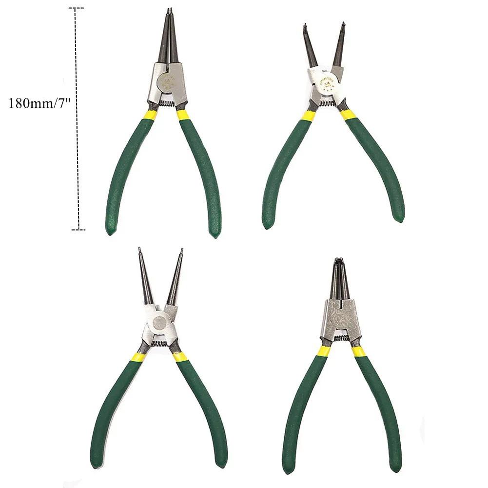 Набор из 4 плоскогубцев для стопорных колец 7'', плоскогубцы с длинными носами, прямые изогнутые плоскогубцы, внутренние и внешние, прямые изогнутые плоскогубцы, инструмент для снятия стопорного кольца