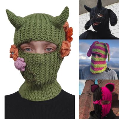 Вязаная шапка-бини для девочек, реквизит для пасхальной фотосессии, милая шапка с рожками дьявола, костюм, Y2K, пасхальные украшения с рожками, зимние вязаные шапки