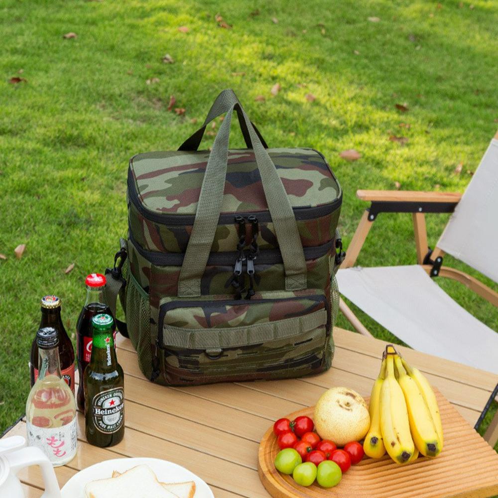 Camouflage Insulated Cooler Bag 19L Large Capacity Outdoor Picnic Tote Thermal Lunch Bag for Camping
