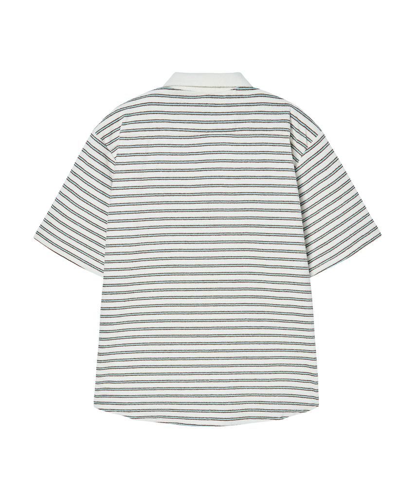BEYOND CLOSET [Collection Line] Toweling Fabric Stripe Open Collar Short Sleeve Shirt Mint