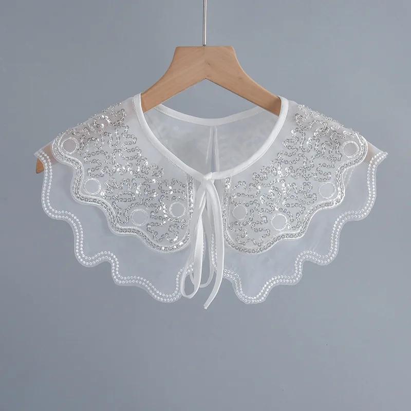 Women Double Layer Fake Collar Small Scarf Casual Solid Color Lapel False Collar Female Shirt Detachable Collar