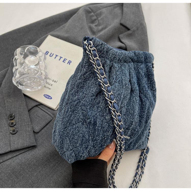 Сумка-ведро женская летняя 2024 года, популярная новая сумка-мессенджер через плечо с цепочкой, сумка-ведро из денима Ruiying, сумка под мышкой