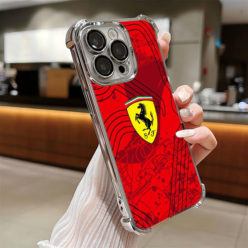 Popular car logo F-Ferraris Plating Phone Case For iPhone 17 16e 15 14 13 12 11 Pro Max X XR XSMax 7 8 Mini Air Plus Anti-Fall