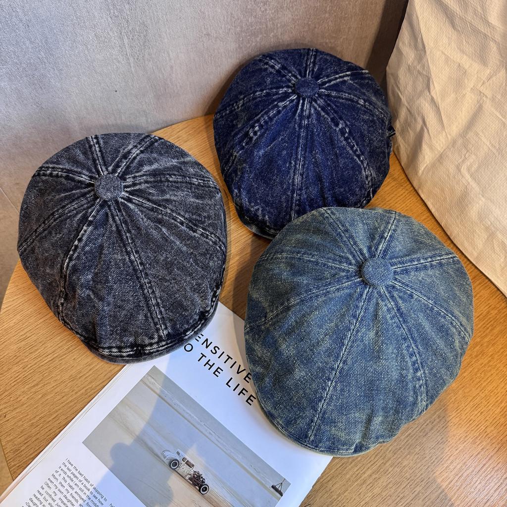 Retro Denim Beret Hat Short Brim Duckbill Cap For Women Casual Wear Street