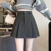 Gray Woolen Skirt for Women In Autumn and Winter New High-waisted Strap Thickened A-line Skirt for Small Pleated Casual Skirt