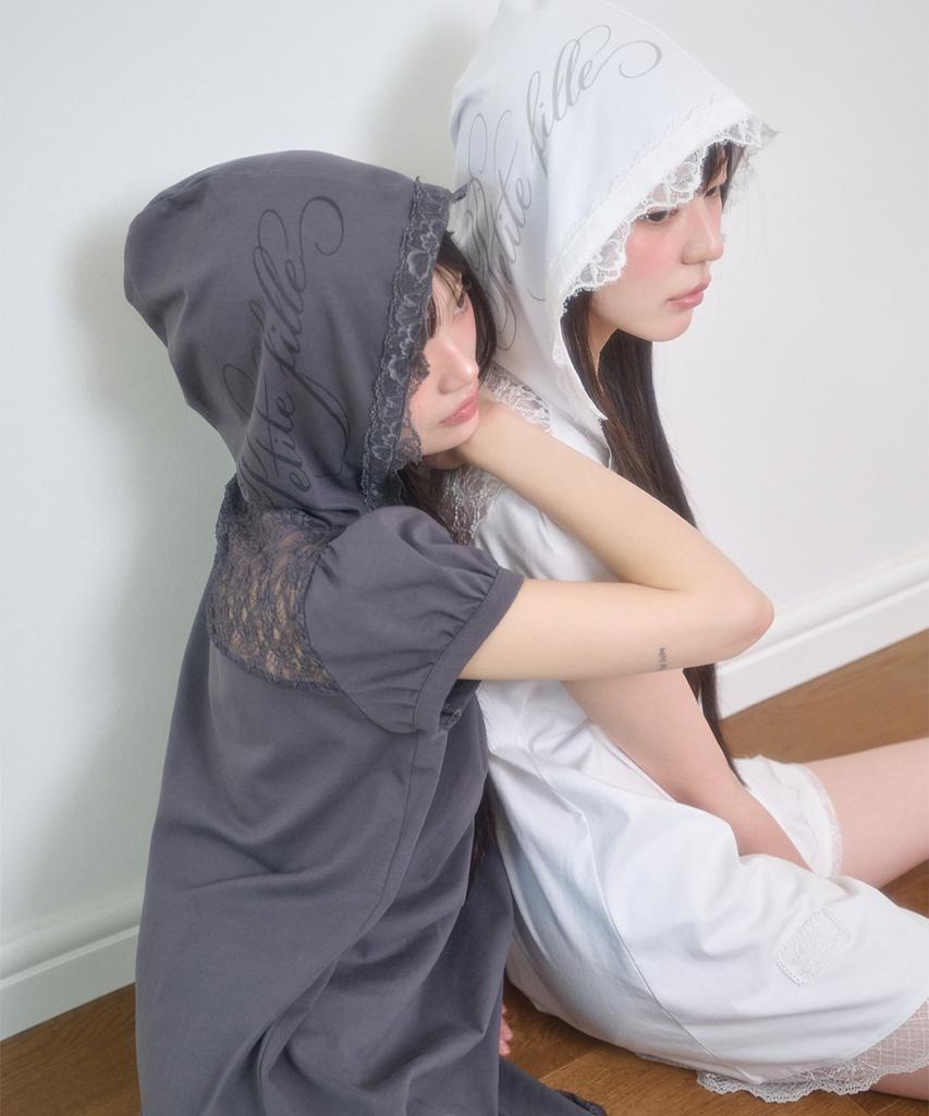 Iligo Lace Hoodie Dress Charcoal