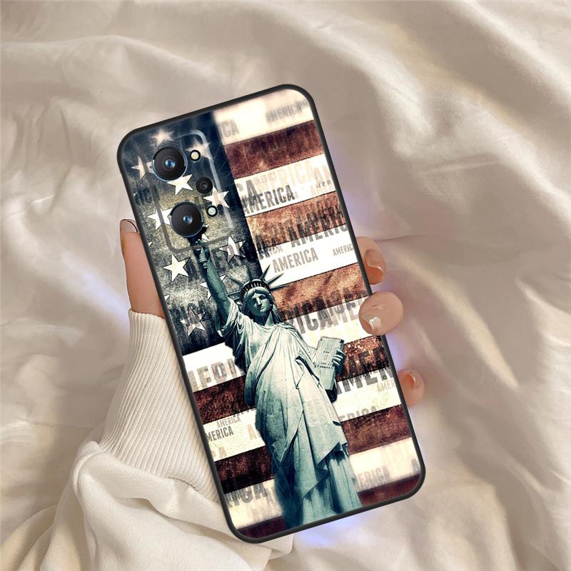 Чехол с изображением флага Америки и Статуи Свободы для Realme C71 C55 C67 C51 C75 C63 C61 C65 C53 C35 11 12 13 14 Pro Plus GT6 GT7 15 Pro