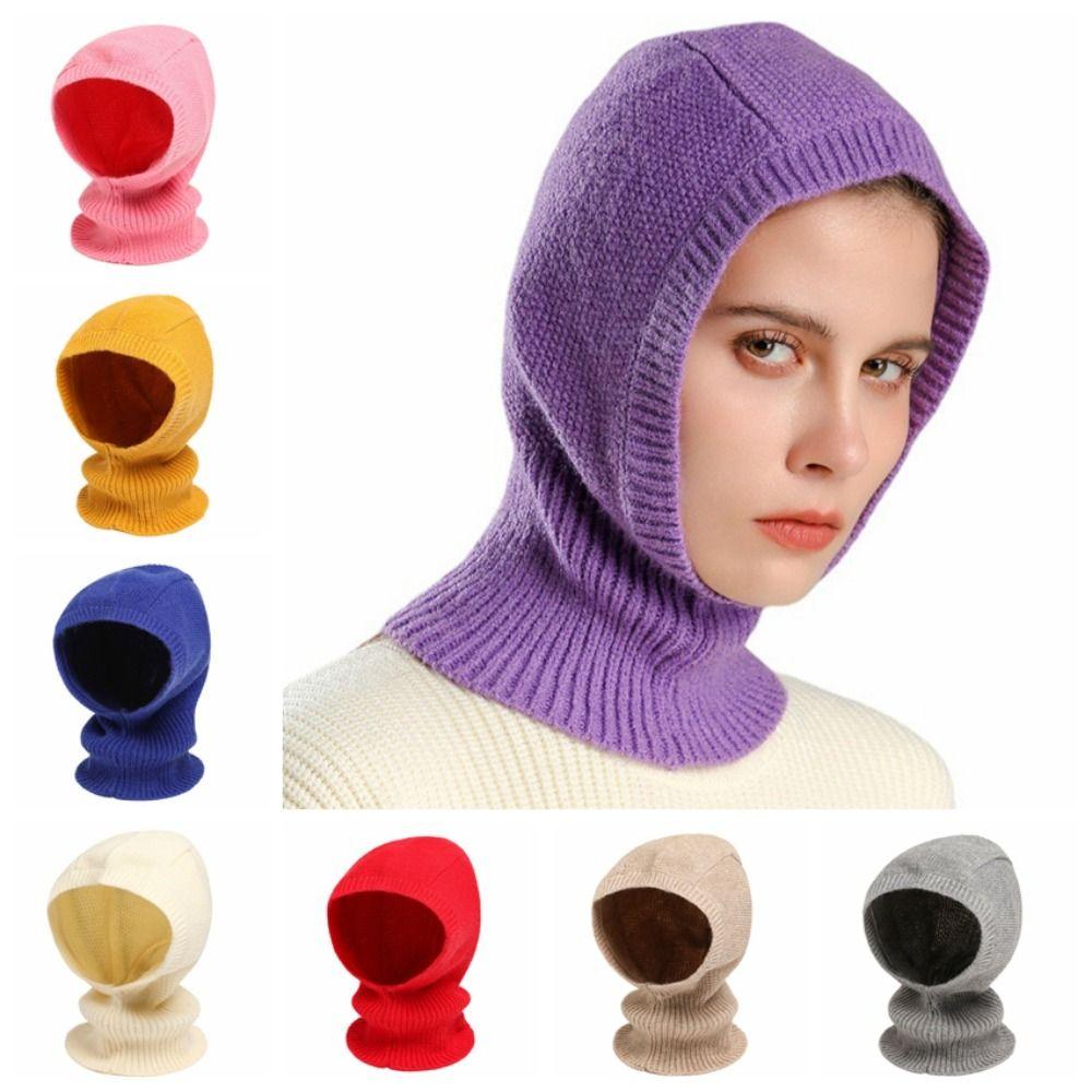 Woolen Balaclava Hat Windproof Neck Collar Beanies Cap Casual Knitted Hooded Cap Male/Female