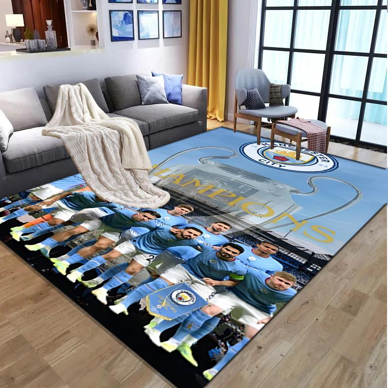Manchester City FC Pattern Rug, Indoor/Outdoor Mat, for Picnic, Gameroom, Bedroom, Office, Living Room, Home Decor Carpet, Birthday Gift