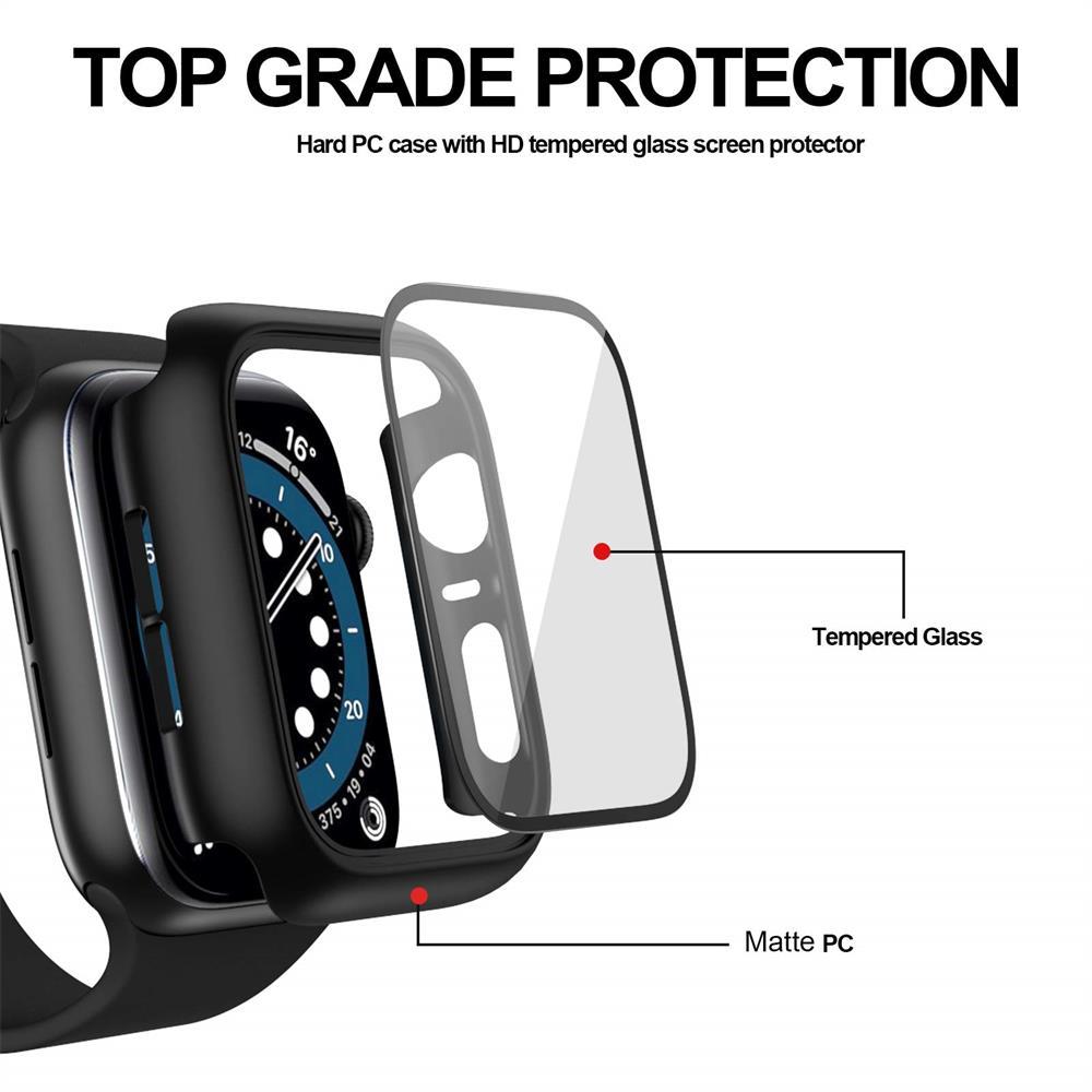 Закаленное стекло+чехол для Apple Watch 9, 8, 41 мм, 45 мм, 42 мм, 38 мм, защитный чехол для ПК iWatch series 7, 6, 5, 4, se, 44 мм, 40 мм