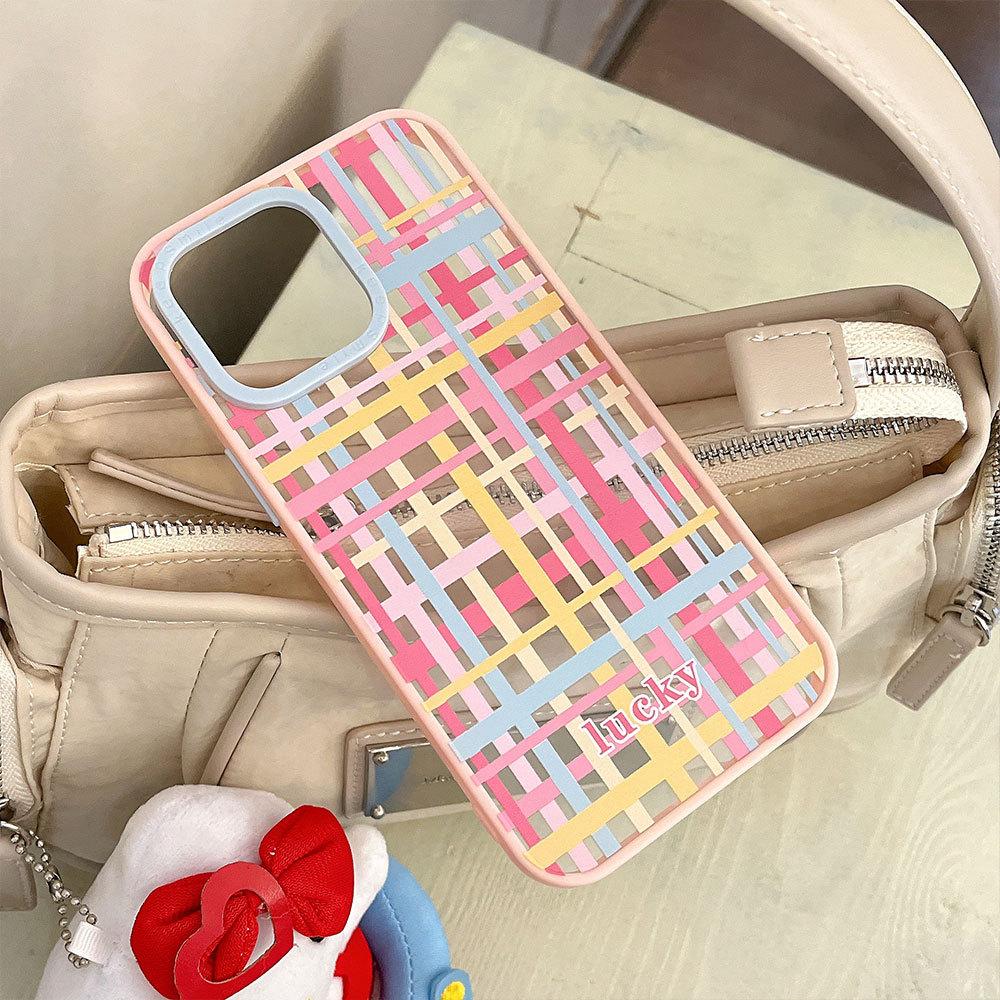 Красочный клетчатый контрастный цвет Подходит для чехла для мобильного телефона iPhone16 Защитный чехол Apple 15 14pro Акрил 13 Мягкий край