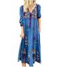 Women Plus Size V Neck Print  Long Sleeve Boho Dress Party Maxi Dress