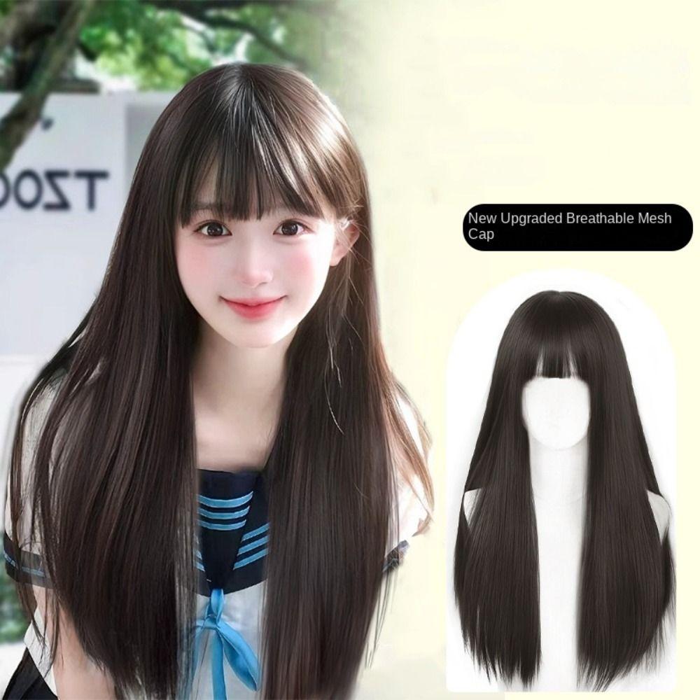 Halloween Women Layered Wigs Realistic Lolita Cosplay Wigs Sweet Long Straight Hair Wigs  Summer
