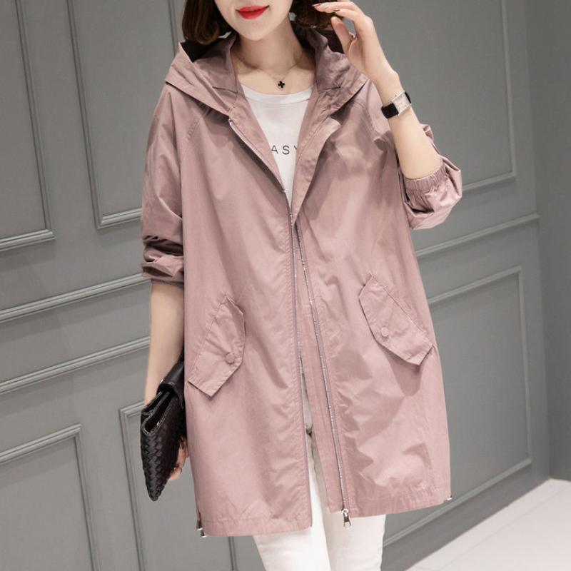 Large Size Women's Mid-length Thin Windbreaker Coat