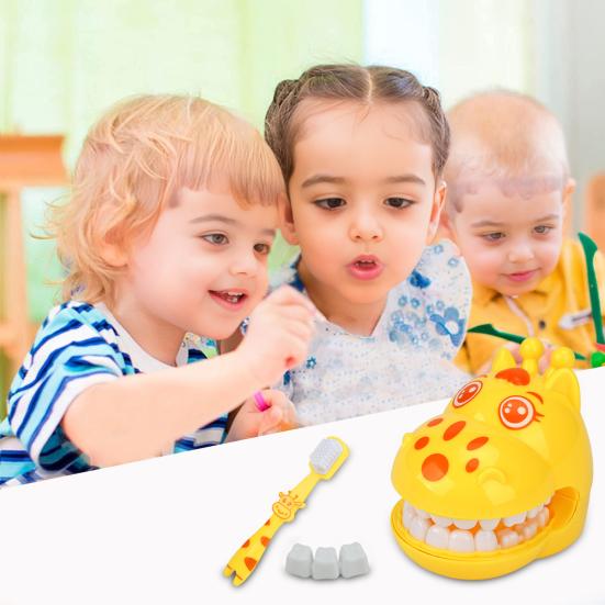 Детский стоматологический игровой набор Интерактивная модель зубов со зубной щеткой Забавная игрушка-стоматолог в форме жирафа для ролевых игр Обучение гигиене полости рта
