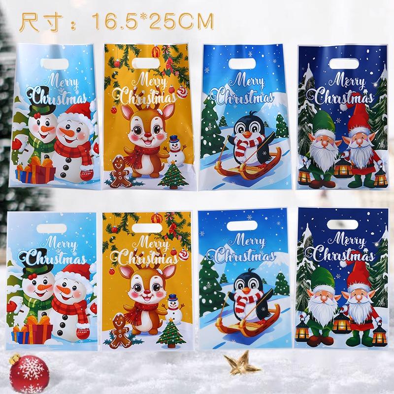 50/100PCS Christmas Candy Bag Biscuit Plastic Handbag Cartoon Elk Snow Man Pattern Christmas Party Packaging Bag Xmas Supplies